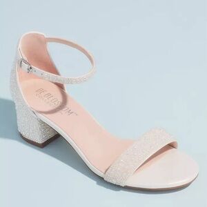 Allover Iridescent Pearl Low Block Heel Sandals
